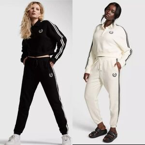 PINK 2 pc Set Fleece Sweatshirt Cropped & High Waist Jogger Size XL